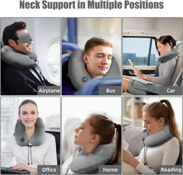 urophylla Inflatable Travel Neck Pillow for Airplanes, Super Soft Velvet Neck Support, Adjustable Firmness, Blow Up Plane Pillow for Long Flights, Road Trips, Travel Essentials with Eye Mask, Earplug - Image 6