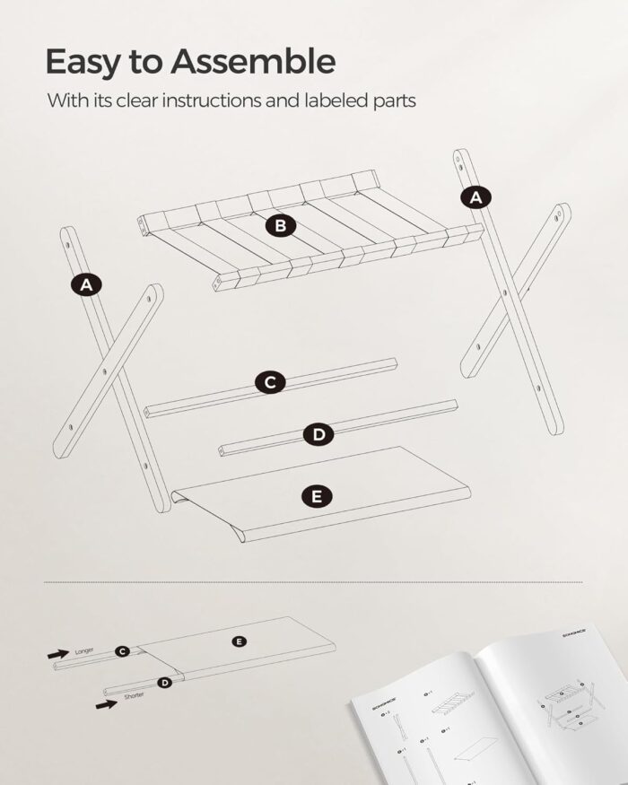 SONGMICS Luggage Rack, Bamboo Luggage Rack for Guest Room, Folding Suitcase Stand, for Hotel, Bedroom, Heavy-Duty, Holds up to 131 lb, Walnut Brown URLR007D01 - Image 6