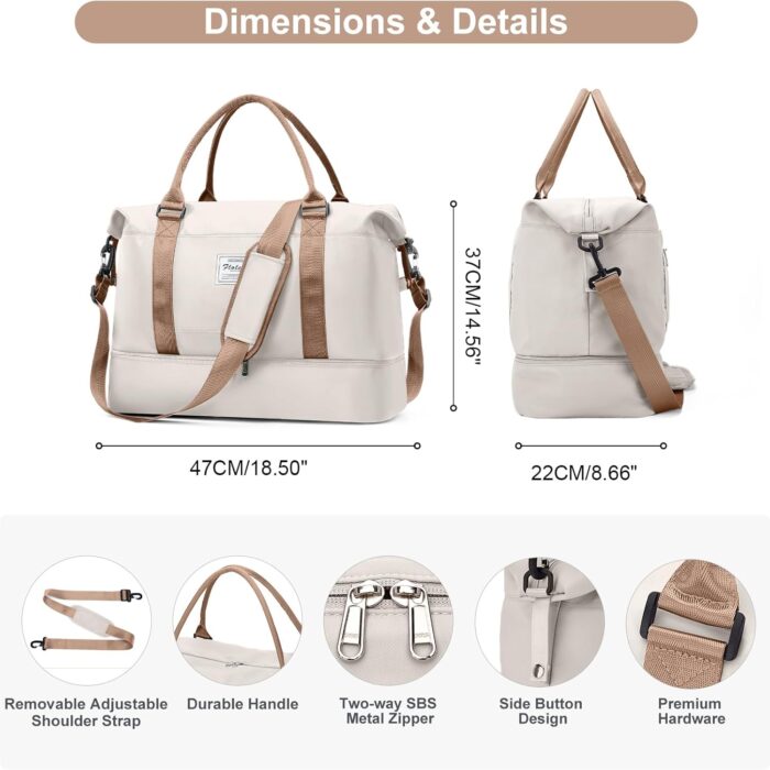 BJLFS Weekender Bag for Women Travel Duffel Bag with Shoes Compartment Lightweight Carry on Luggage Bag for Airplanes Overnight Duffle Bag Waterproof Beach Bag Sports Gym Tote Beige Brown - Image 7
