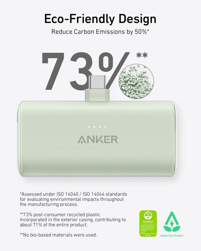 ANKER Nano Power Bank with Built-in USB-C Connector, 5,000mAh Portable Charger 22.5W, for iPhone 16/15 Series, Samsung, iPad Pro/Air, and More - Image 7