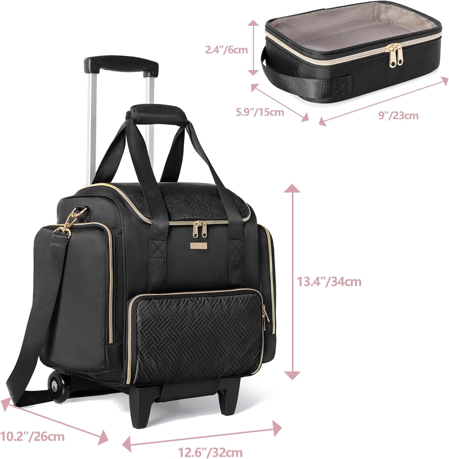 Prokva Rolling Makeup Case with 4 Removable Bags, Professional Makeup Train Case with Wheels, Makeup Artist Travel Bag with Brushes Storage Section, Black (Patent Design) - Image 6