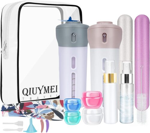 19 Pack Travel Bottles Set, QIUYMEI Leak Proof Travel Accessories, Refillable Travel Size Toiletries Containers for for Makeup Travel Supplies with TSA Quart Bag
