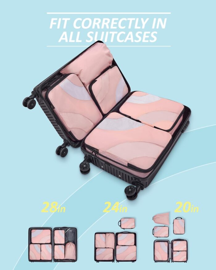 BAGSMART Compression Packing Cubes, 6 Set Travel Packing Cubes for Carry on Suitcases, Compression Suitcase Organizers Bag Set & Travel Storage Bags for Luggage, Packing Organizers Baby Pink - Image 6