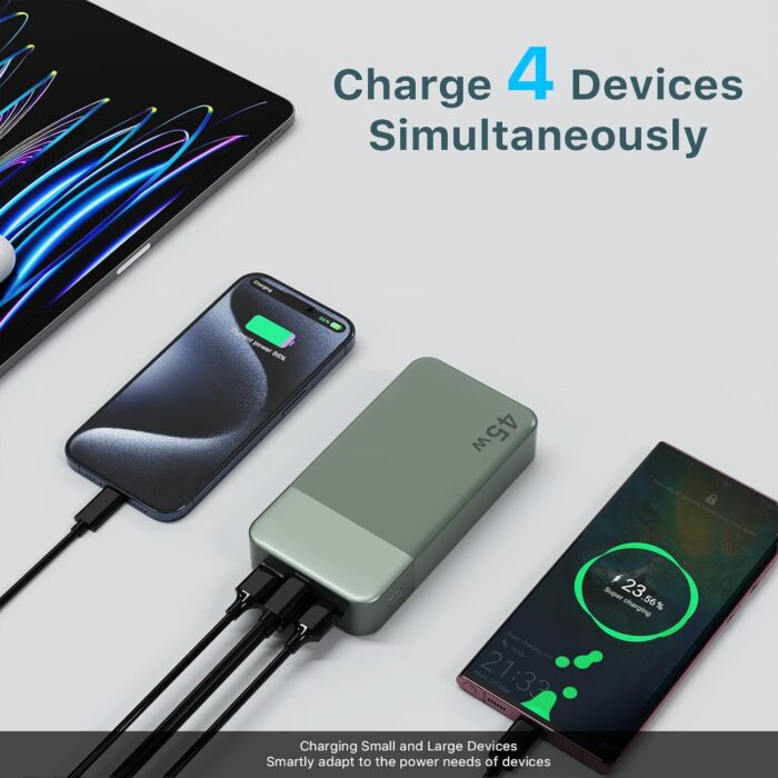 Nobis Power Bank, 20000mAh Portable Charger, 45W USB C in & Out Fast Charging, 4 Ports External Battery Pack with LED Digital Display, Compatible with MacBook, Phone 15 14 13 Pro S23 (Green) - Image 4