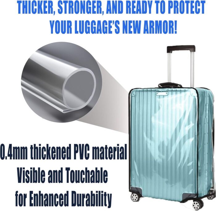3 Piece Luggage Covers for Suitcases – TSA Approved Heavy-Duty Luggage Protector Suitcase Cover, Thick Clear PVC Waterproof Sleeve with Full Velcro Closure, Fits 19"-29" Suitcases - Image 4