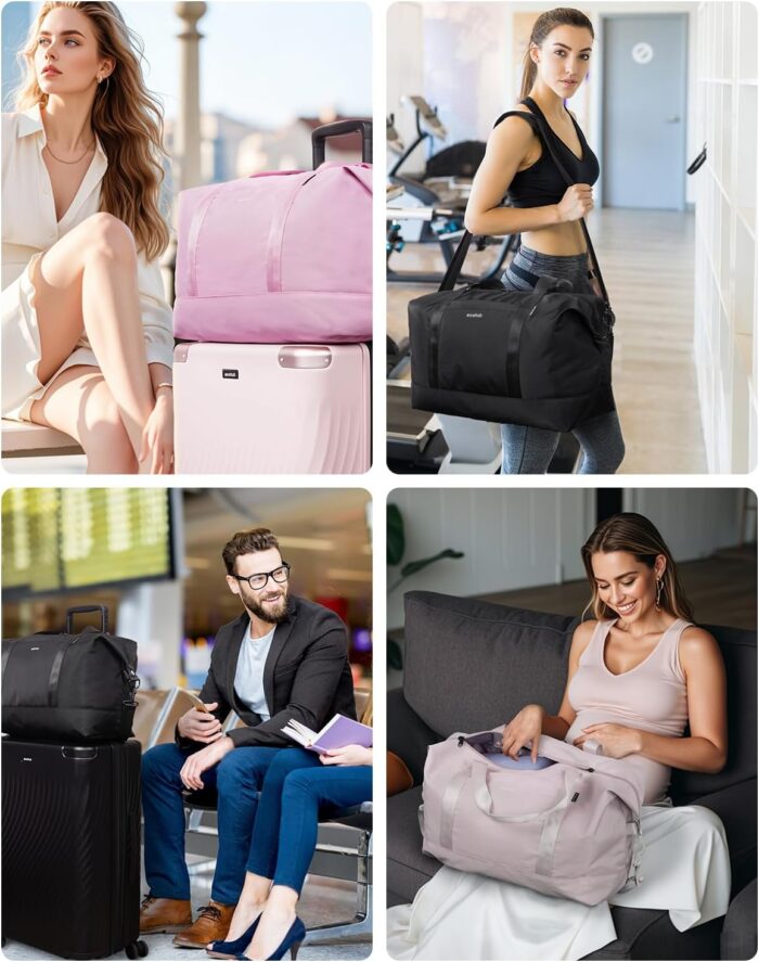 ECOHUB Travel Duffel Bag Carry on Luggage Bag for Airplanes Lightweight Weekender Overnight Shoulder Bag for Women Men Hospital Bag with Trolley Sleeve 30L Pink - Image 8