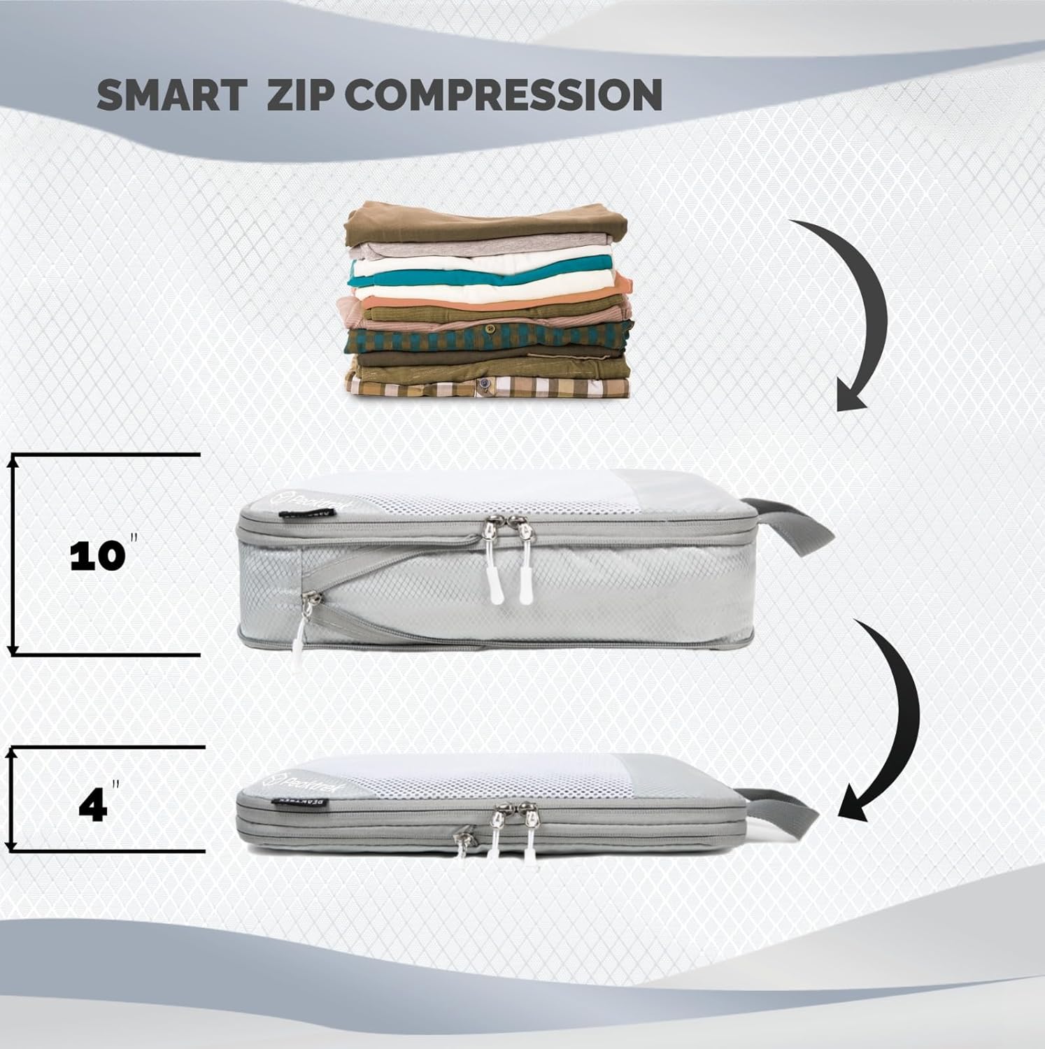 Compression Packing Cubes, 5 Set Travel Packing Cubes for Carry on Luggage Suitcases, Packing Cubes Compressible Suitcase Organizers Bag Set with Laundary Bag (Grey) - Image 2