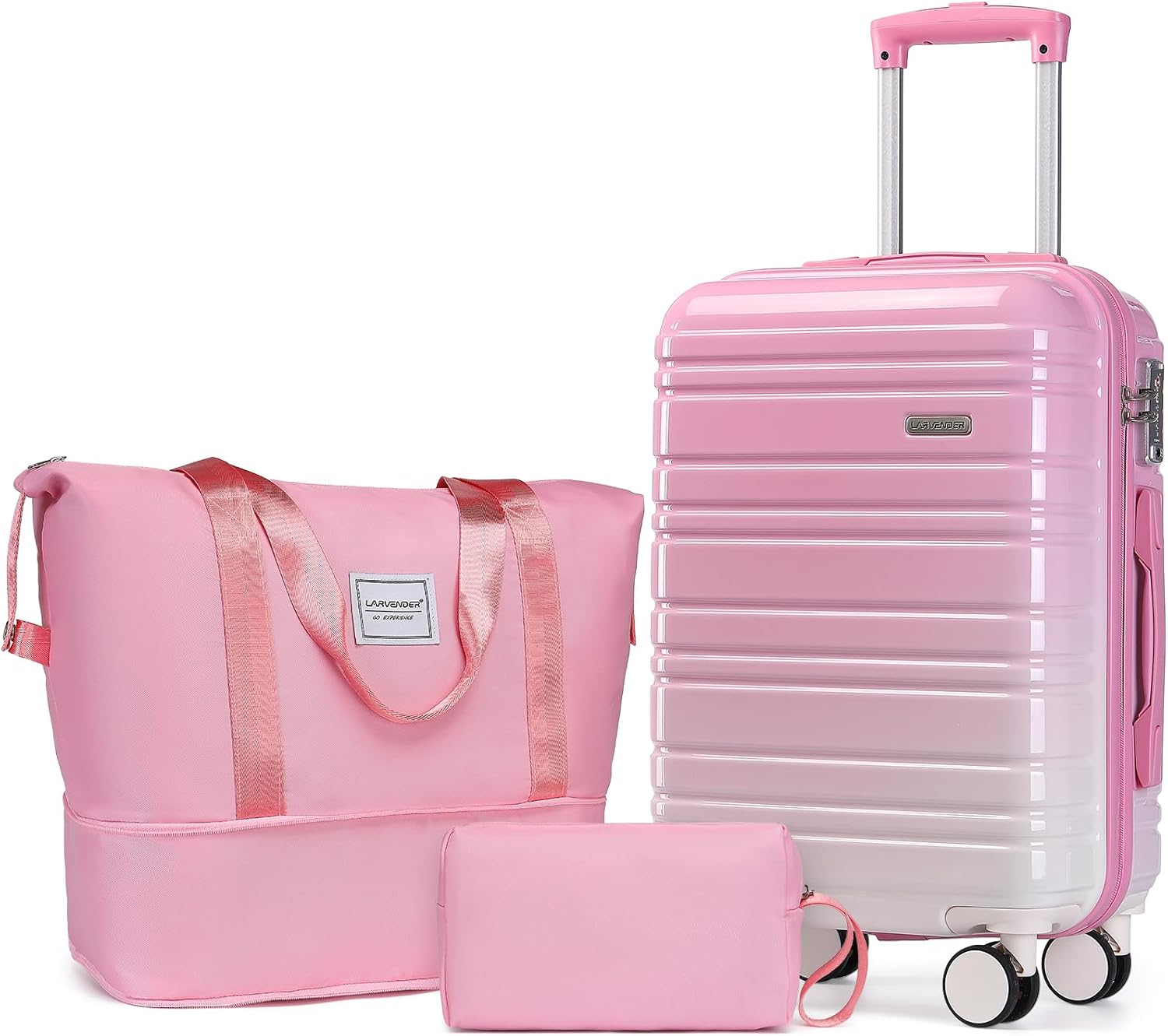 LARVENDER Luggage Sets 3 Piece, 20 Inch Carry on Luggage 22x14x9 Airline Approved Hardside PC+ABS Suitcase Set with Spinner Wheels TSA Lock, Lightweight Suitcase for Women, Peach Sparkling