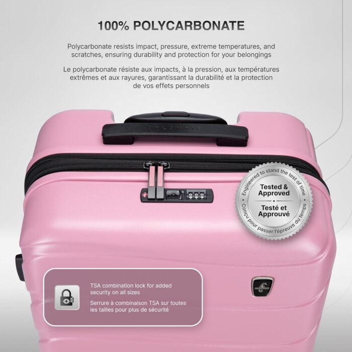 Atlantic Transmarine Hardside Medium Luggage – Superior Polycarbonate Construction with 8 Spinner Wheels and Retractable Handle, Integrated TSA Lock, Expandable 2" – Blush - Image 4