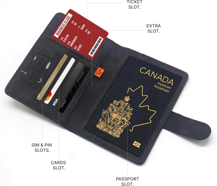 Axwar RFID Blocking Passport Holder - Travel Passport Cover - PU Leather Passport Wallet Passport Travel Organizer, Charcoal Black - Image 4