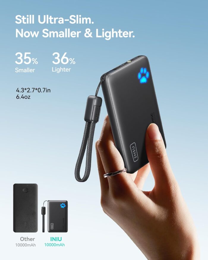 INIU Portable Charger, Ultra Slim 10000mAh 45W PD Power Bank, USB C in&Out Fast Charging Battery Pack, Travel Essential Phone Powerbank Compatible with iPhone 17 16 15 Samsung S22 S21 Google iPad etc - Image 2
