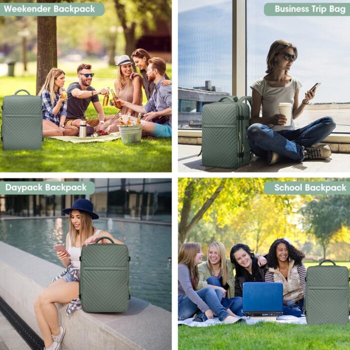Large Carry On Travel Backpack - Flight Approved Waterproof Luggage Suitcase Backpacks Personal Item Size for Women Men Fit 17 Inch Laptop College Overnight Bag Anti-Theft Weekender Daypack Dark Green - Image 7