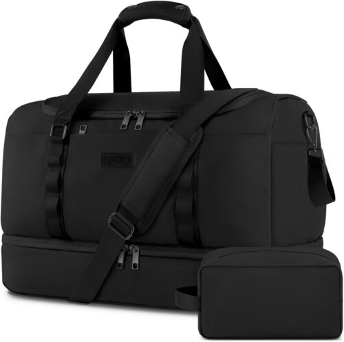 ETRONIK Travel Duffle Bag for Men Women, Weekender Overnight Bag with Shoe Compartment & Toiletry Bag, Gym Bag, Carry on Bags for Sports Business Trip Airplanes Black