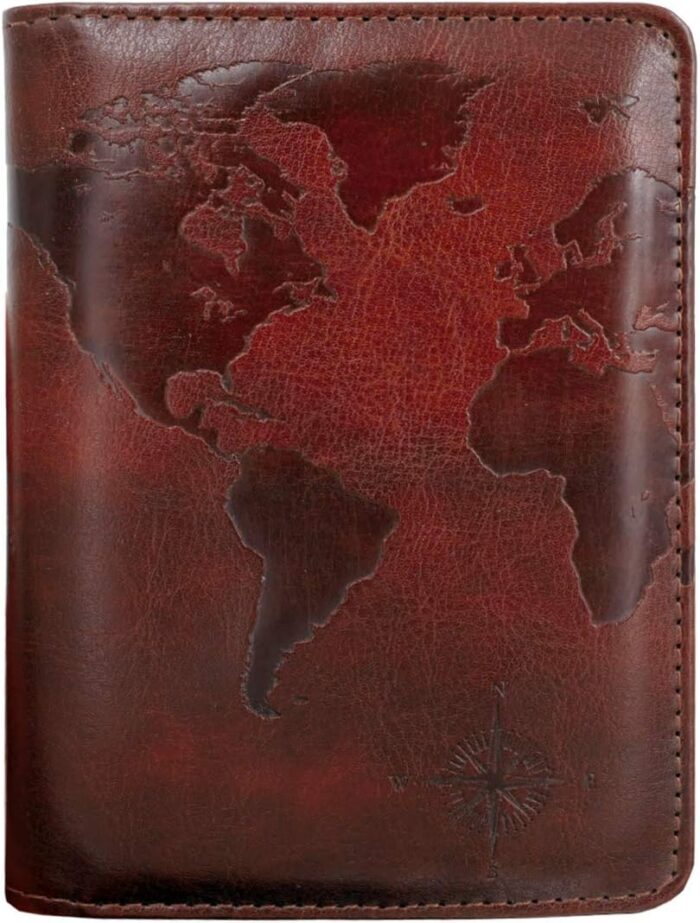 Kandouren RFID Blocking Passport Holder Cover Case,Travel Luggage Passport Wallet Made with Brown World Map PU Leather for Men & Women