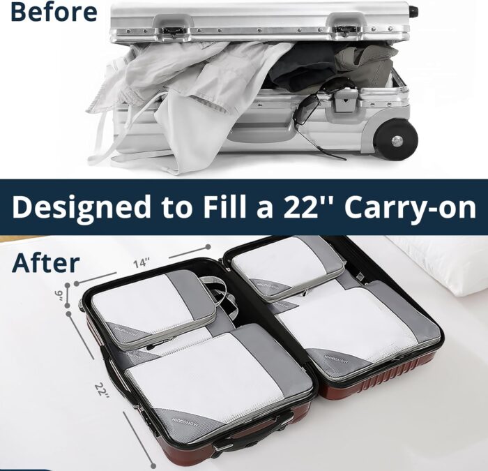 NICOSHOW 6 Set Compression Packing Cubes, Compressible Travel Packing Cubes Travel Essentials, Luggage Organizers for Carry-on Suitcase, Travel Bag Organizer, Grey - Image 6