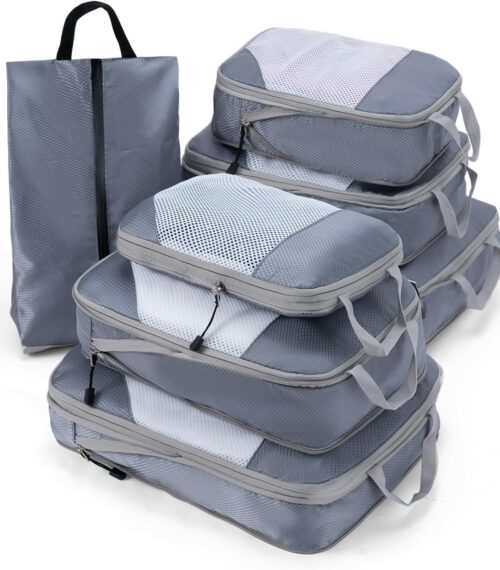 Meowoo Compression Packing Cubes Travel Organizer 7 Set, Ripstop Mesh Travel Organizers for Luggage Multi-Functional Ultralight Expandable Travel Luggage for Carry on Luggage, Travel, Backpack