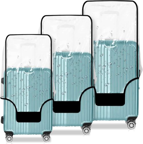 3 Piece Luggage Covers for Suitcases – TSA Approved Heavy-Duty Luggage Protector Suitcase Cover, Thick Clear PVC Waterproof Sleeve with Full Velcro Closure, Fits 19"-29" Suitcases