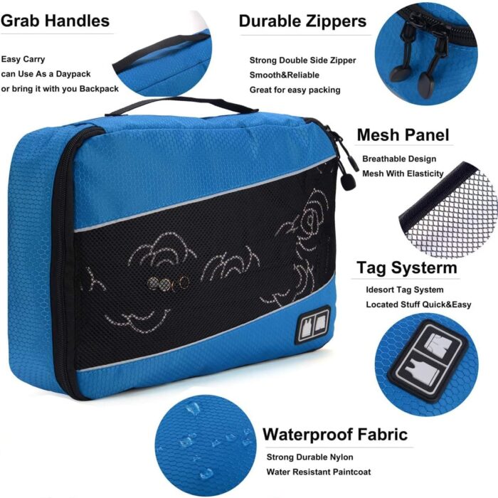 Voniry 8 Packing Cubes Waterproof Mesh Travel Luggage Bags Organizer Durable Travel Accessories With Clothing Label(gray&blue) - Image 3