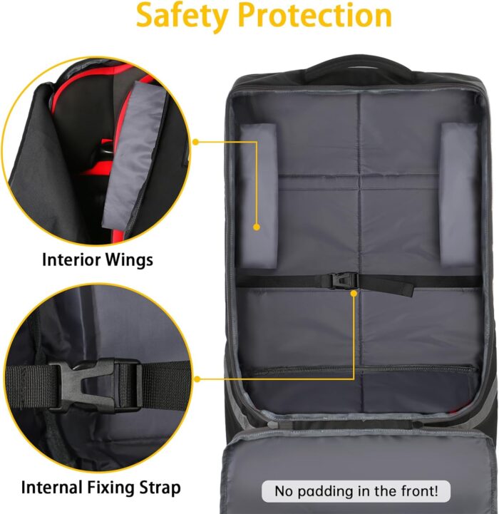 YOREPEK Car Seat Travel Bag, Padded Car Seats Backpack, Large Carseat Carrier Bag, Airport Gate Check Bag, Infant Seat Travel Bag with Padded Shoulder Strap, Travel Car Seat Cover, Black - Image 4
