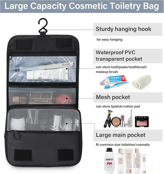 8 Set Packing Cubes Travel Organizer Waterproof Travel Cubes Set Foldable Compression Packing Cubes for Carry on Luggage Suitcase Organizer Bags with Hanging Toiletry Bag, Shoe Bag & Laundry Bag, Black - Image 4