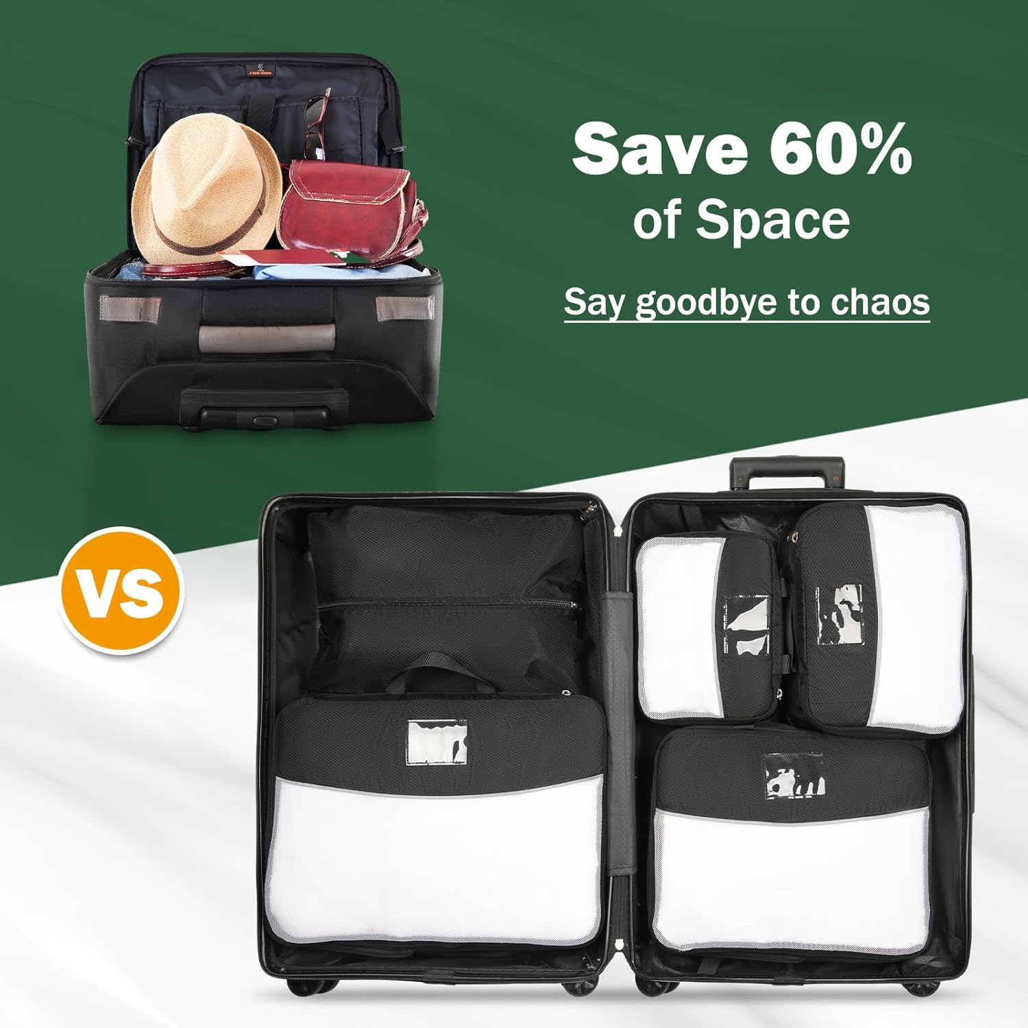 SDYSM Compression Packing Cubes 6 Set Waterproof Travel Luggage Organizer Large Travel Cubes for Packing Clothes Compressible Packing Cube Suitcase Organizer Bags with Shoe Bag, Laundry Bag Black - Image 7