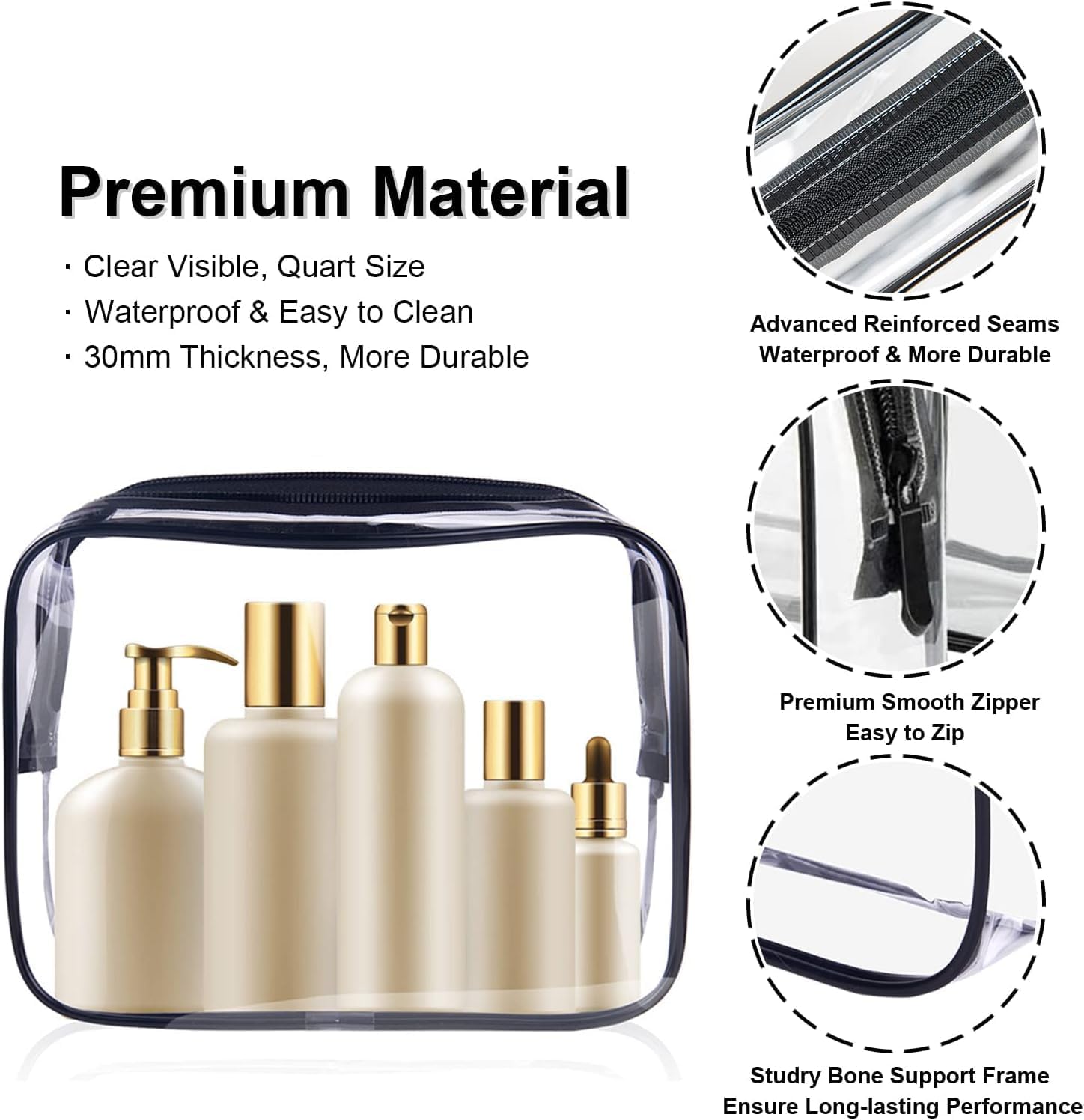 Clear Travel Toiletry Bag TSA Approved Liquids Bags Carry-on Toiletries Bag with Zipper Quart Size Clear Makeup Bag Cosmetic Bag Travel Essentials Black(2 Pack) - Image 6