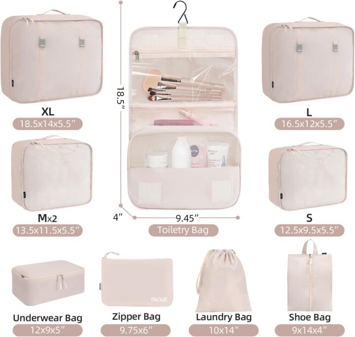 BAGAIL 10 Set Packing Cubes Various Sizes Packing Organizer for Travel Accessories Luggage Carry On Suitcase-Cream - Image 2