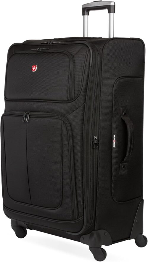 SwissGear Sion Softside Expandable Luggage with Spinner Wheels, Black, Checked-Large 29-Inch