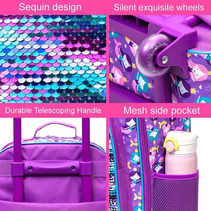 Kids Suitcase with Wheels for Girls, Mermaid Rolling Luggage for Toddler Children - Image 5