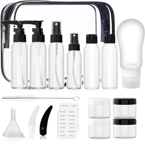 18 Pack Travel Bottles for Toiletries, THE AYJOEQI Travel Size Containers Leak Proof Silicone Refillable Liquid Travel Accessories for Shampoo Conditioner Lotion Body Wash
