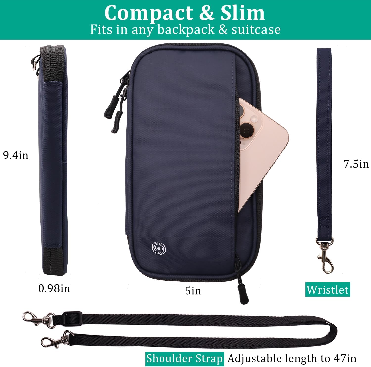 Passport Holder for Travel HADEEONG Blue Passport Travel Organizer Family Travel Document Organizer with RFID Blocking Passport Wallet Pouch for Men Women Airplane Cruise Travel Essentials - Image 4