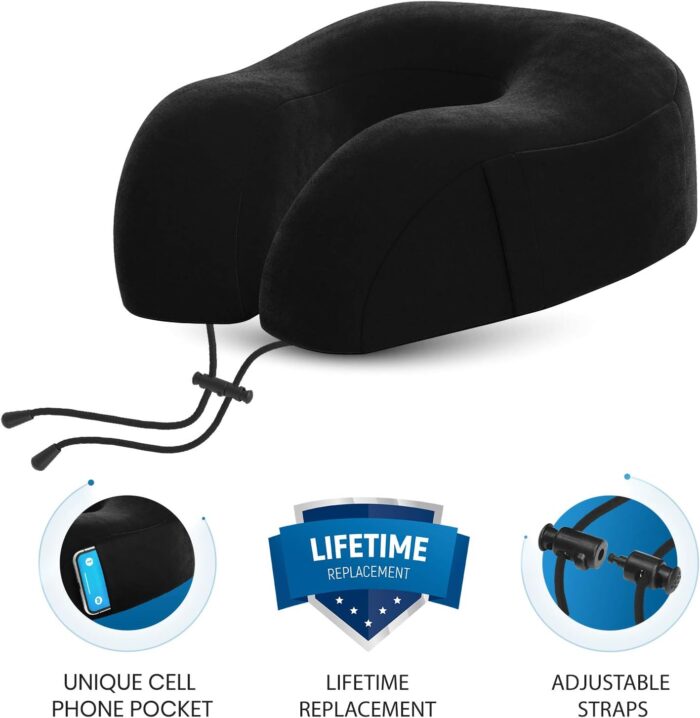 Everlasting Comfort Memory Foam Travel Pillow - Airplane Neck Rest & Plane Accessories (Black) - Image 3