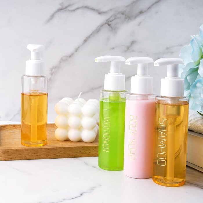Travel Bottles Plastic Pump Bottle Dispenser Tsa Approved 3.4oz/100ml 4 Pack Travel Refillable Shampoo and Conditioner Bottles Empty Travel Size Bottles for Cosmetic, Lotion, Liquid Soap (clear) - Image 6