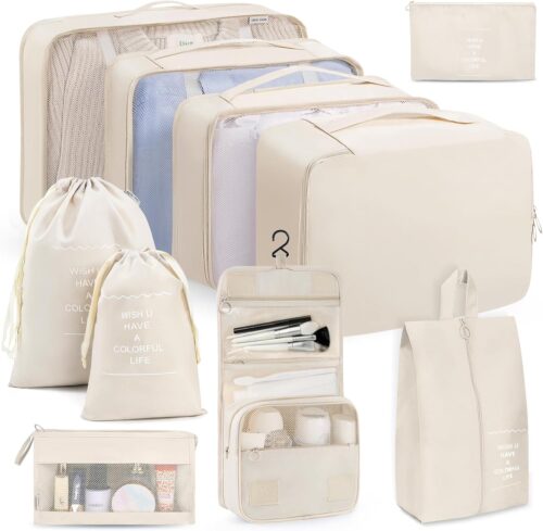 10 Set Packing Cubes for Travel Luggage Packing Organizers Suitcases Organizer Bags Beige