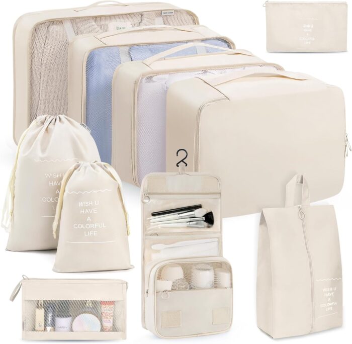 10 Set Packing Cubes for Travel Luggage Packing Organizers Suitcases Organizer Bags Beige