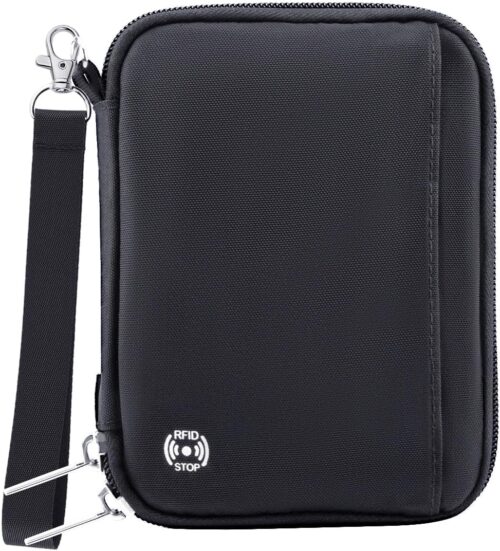 WALNEW Passport Holder for Travel - RFID Blocking Travel Wallet Essentials Organizer with Card Slots & Zipper Pocket (Black)