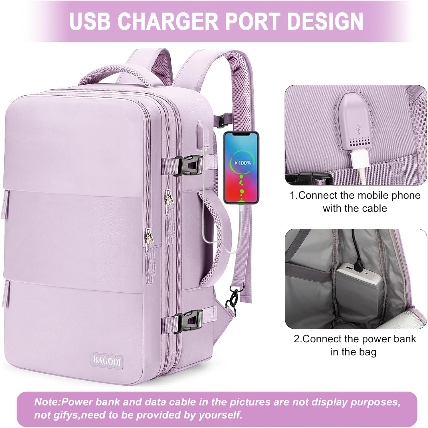 Carry on Backpack, Extra Large Travel Backpack Expandable Airplane Approved Weekender Bag for Men and Women, Water Resistant Lightweight Daypack(Purple (Backpack With 4 Packing Cubes)) - Image 2