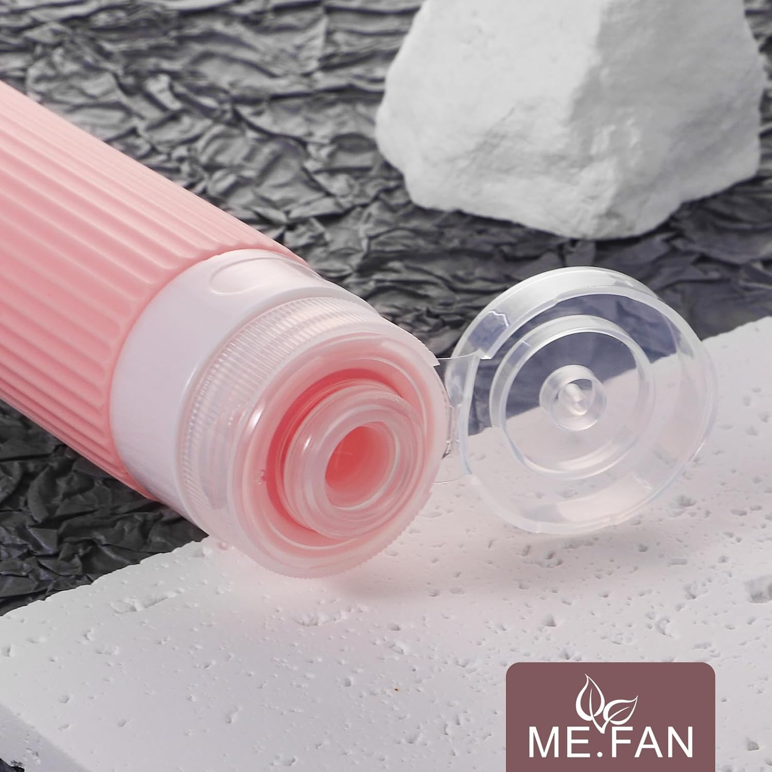 ME.FAN Travel Bottles for Toiletries, TSA Approved 3oz Silicone Journey Size Containers, Portable Split Bottle for Conditioner, Shampoo, Lotion- 4 Pack Pink - Image 3