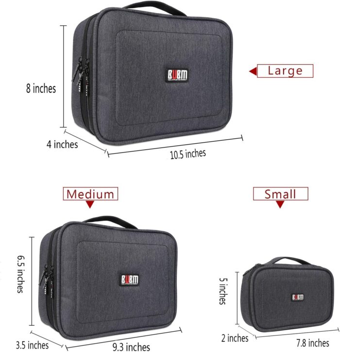 BUBM Nylon 3-Piece Double Layer Gear Organizer Travel Cases for Electronics Accessories, Black - Image 7