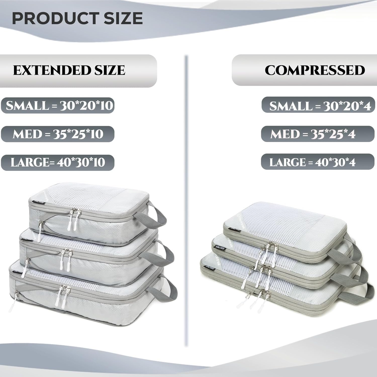 Compression Packing Cubes, 5 Set Travel Packing Cubes for Carry on Luggage Suitcases, Packing Cubes Compressible Suitcase Organizers Bag Set with Laundary Bag (Grey) - Image 4