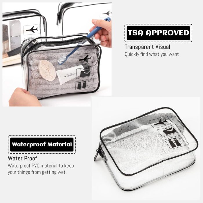 3 Packs Clear Travel Toiletry Bag, TSA Approved Liquids Bag with Zipper, Carry On Airport Airline Quart Size Cosmetic Makeup Bag Travel Essentials for Women Men (Style A) - Image 3