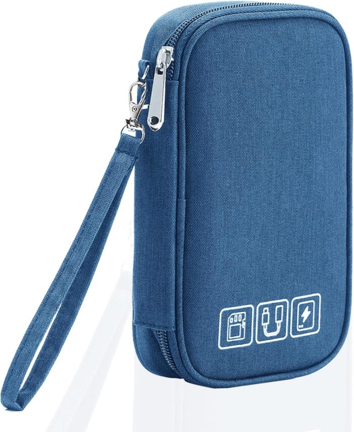 Cable Organizer Bag, Portable Electronic Organizer All-in-One Charger Organizer Pouch Waterproof Travel Cord Organizer Case for Cable Charger Earphone Power Banks Storage - Dark Blue - Image 8