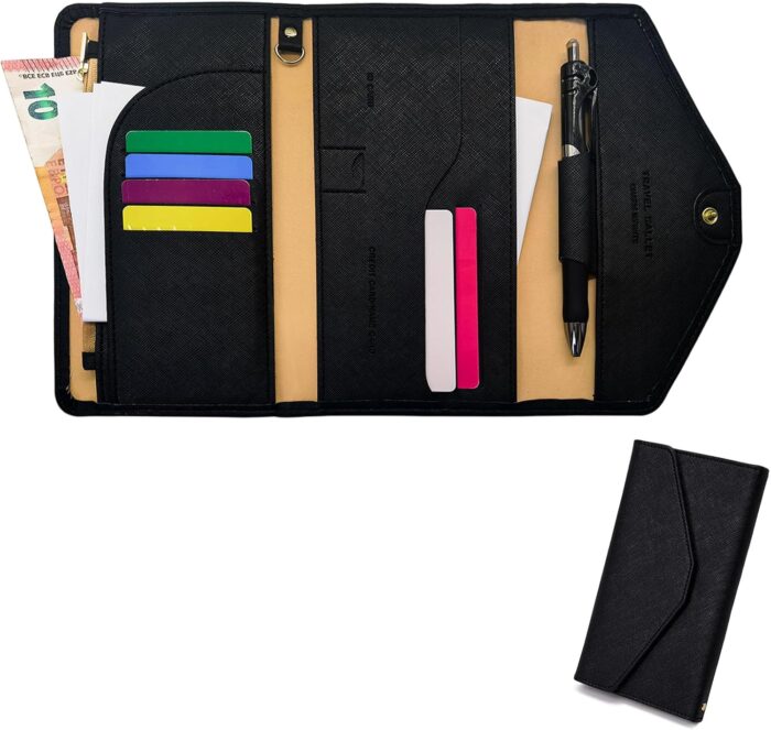 AfitLulu RFID Blocking Passport Wallet, Envelope Shape Big PU Leather Passport Holder Wallet for Passport, Card, Cash, Document, Business RFID Blocking Travel Wallet, Great Gift (Black) - Image 2