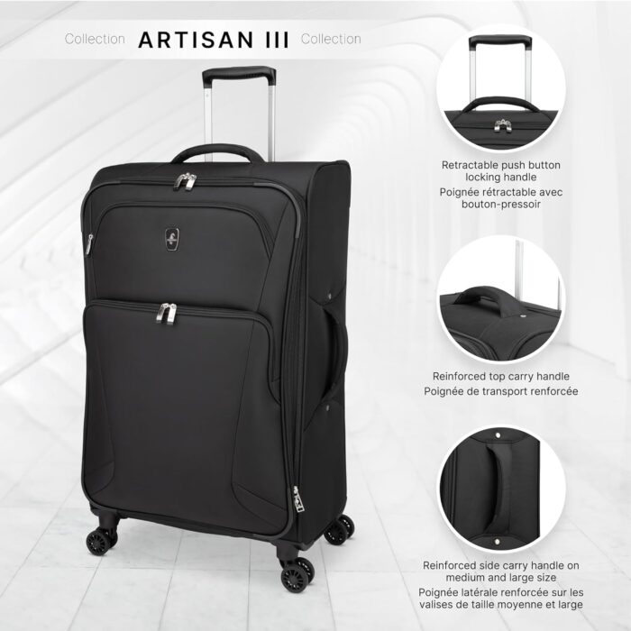 ATLANTIC Artisan III Medium Checked Luggage — Expandable Suitcase with 8 Spinner Wheels, Lockable Zipper Puller Heads, and Lightweight Construction — Black, 24-inch - Image 3