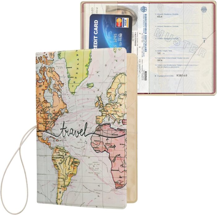 kwmobile Passport Holder Protective Cover - PVC and Plastic Passport Cover for Men and Women - Essential Travel Accessory - Black/Multicolor
