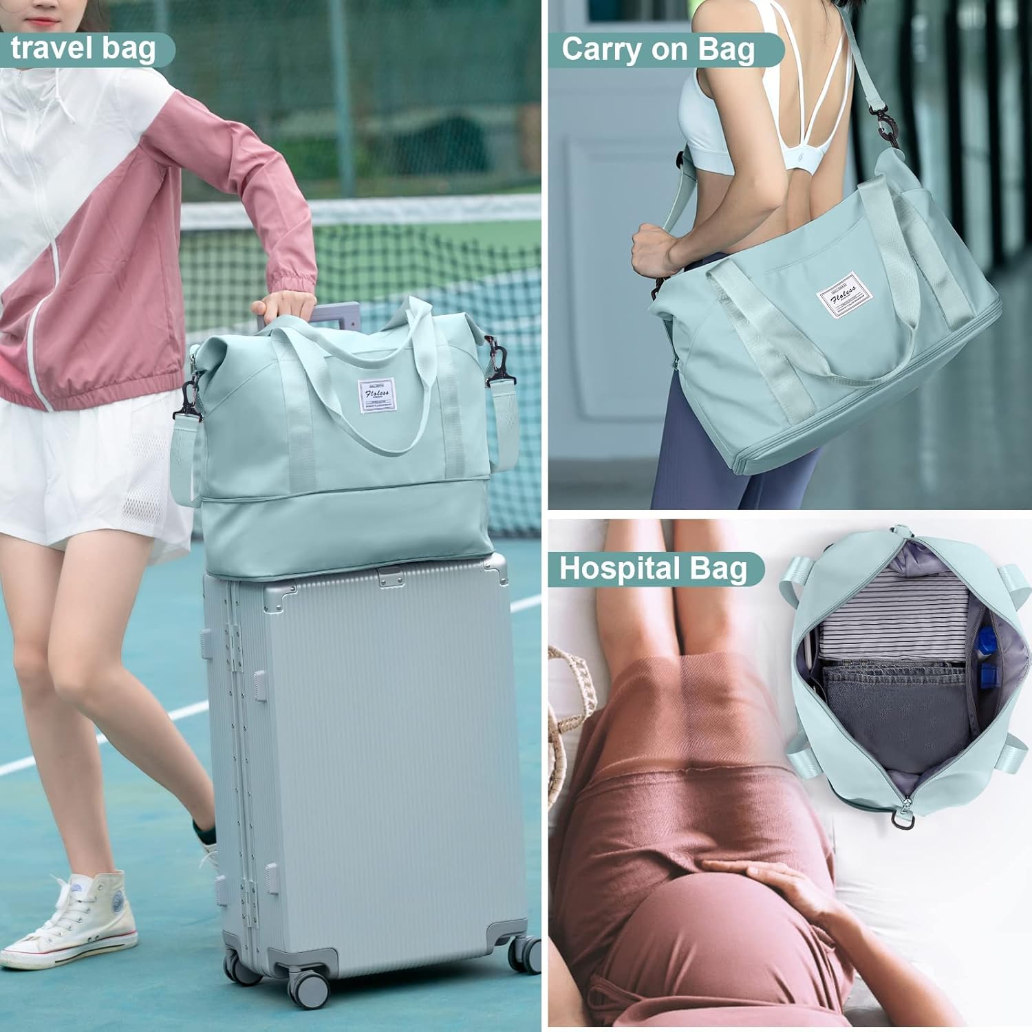 Travel Bag for Women with Wet Pocket,Capacity Expanadle Weekender Overnight Duffel Bag with Trolley Sleeve Gym Tote Bags Waterproof Large - Image 6