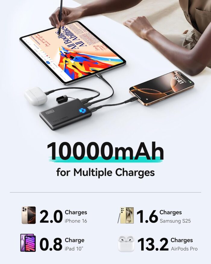 INIU Portable Charger, Ultra Slim 10000mAh 45W PD Power Bank, USB C in&Out Fast Charging Battery Pack, Travel Essential Phone Powerbank Compatible with iPhone 17 16 15 Samsung S22 S21 Google iPad etc - Image 7