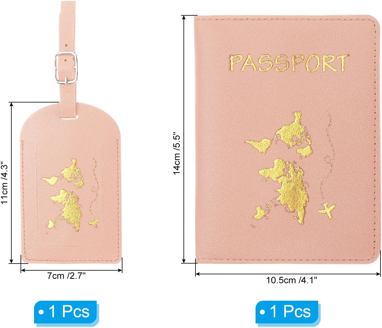 PATIKIL Passport Cover Holder and Luggage Tag Set, PU Leather Passport Case Holder Travel Tag Suitcase Identifier Travel Accessories for Men Women, Pink - Image 2