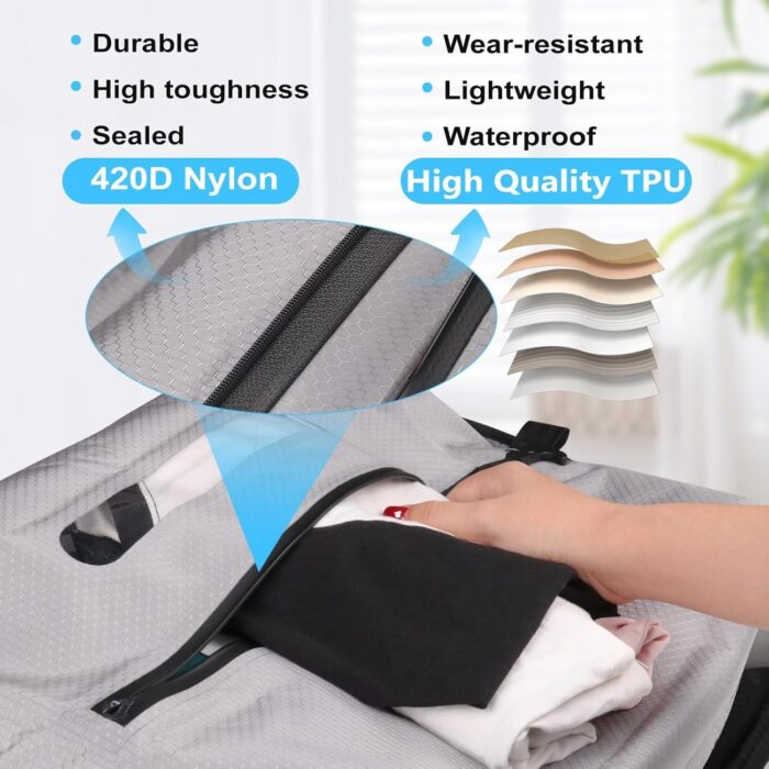 2025 Vacuum Bags for Travel with See-through Window 5KPa Pump 420D Nylon Vacuum Sealer Bags for Clothes Travel IP67 Reusable Packing Organizers for Luggage, Backpack, Suitcase Grey 2PC+Pump - Image 4