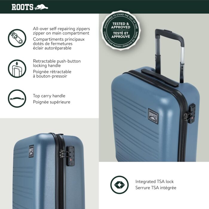 ROOTS Chalet Collection Hardside Carry-On Luggage – Lightweight Suitcase with 8 Spinner Wheels and Integrated TSA Lock, Retractable Push-Button Handle – Misty Blue, 21-Inch - Image 5